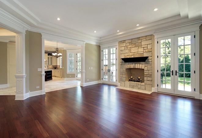 natural acacia wood flooring in a sunlit hallway